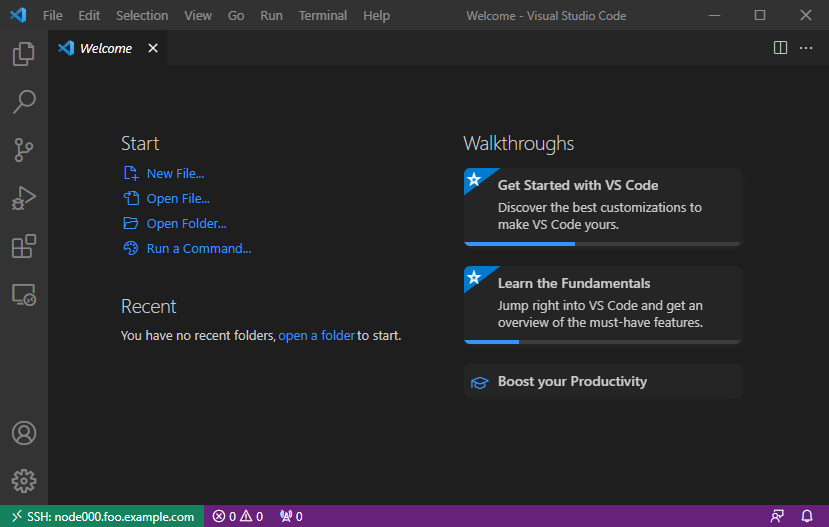 VS Code connected to a Teleport Node