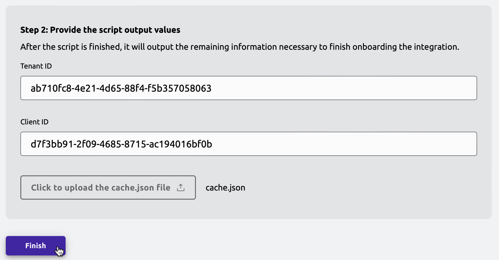 Second step of the Entra ID integration onboarding with required fields filled in