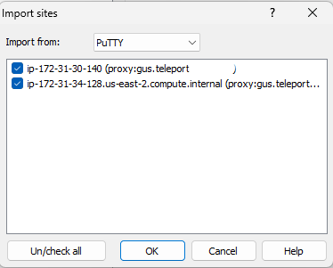 Choose PuTTY sessions to import and click OK